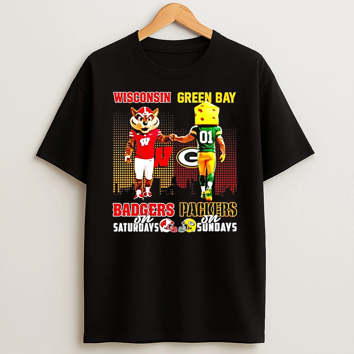 Wisconsin Badgers On Saturdays Vs Green Bay Packers On Sundays Mascot Skyline T Shirt