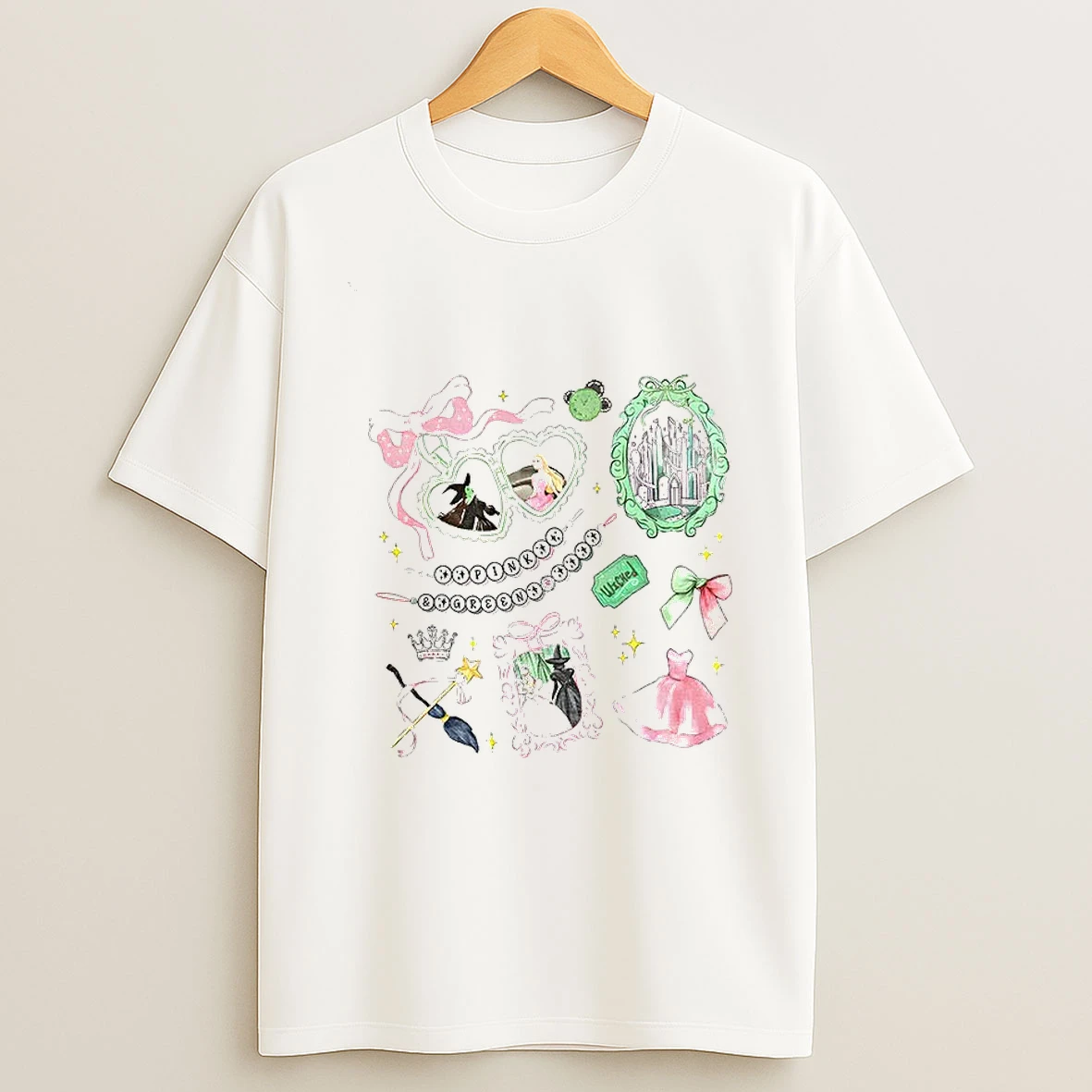Wizard Of Oz Coquette Bow Wicked Movie Inspired Pink And Green Vintage T Shirt