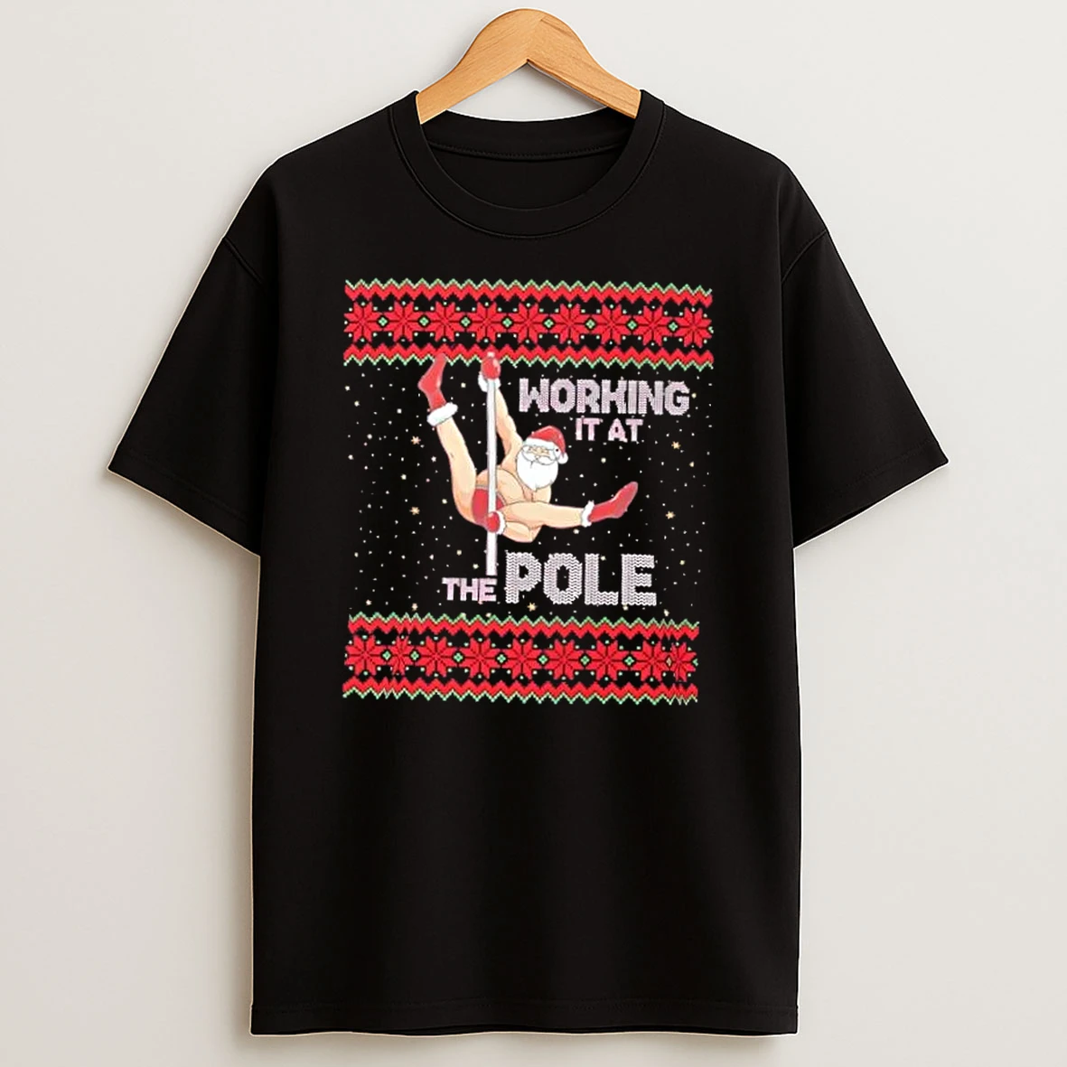 Working The Pole Funny Adult Christmas T Shirt