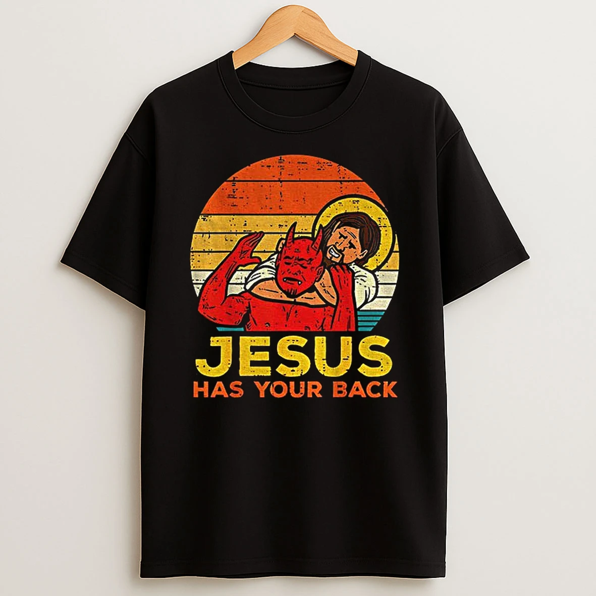 Wrestler Jesus And Devil Has Your Back Vintage T Shirt