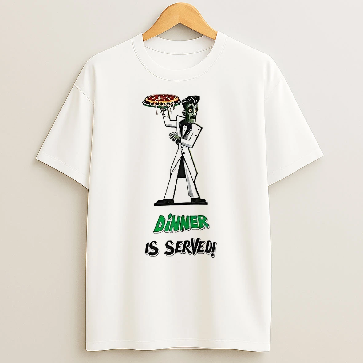 Zombie Holding Pizza Dinner Is Served T Shirt