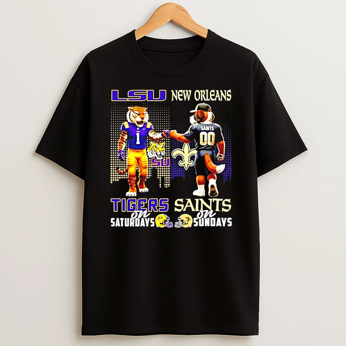 Lsu Tigers On Saturdays Vs New Orleans Saints On Sundays Mascot Skyline T Shirt