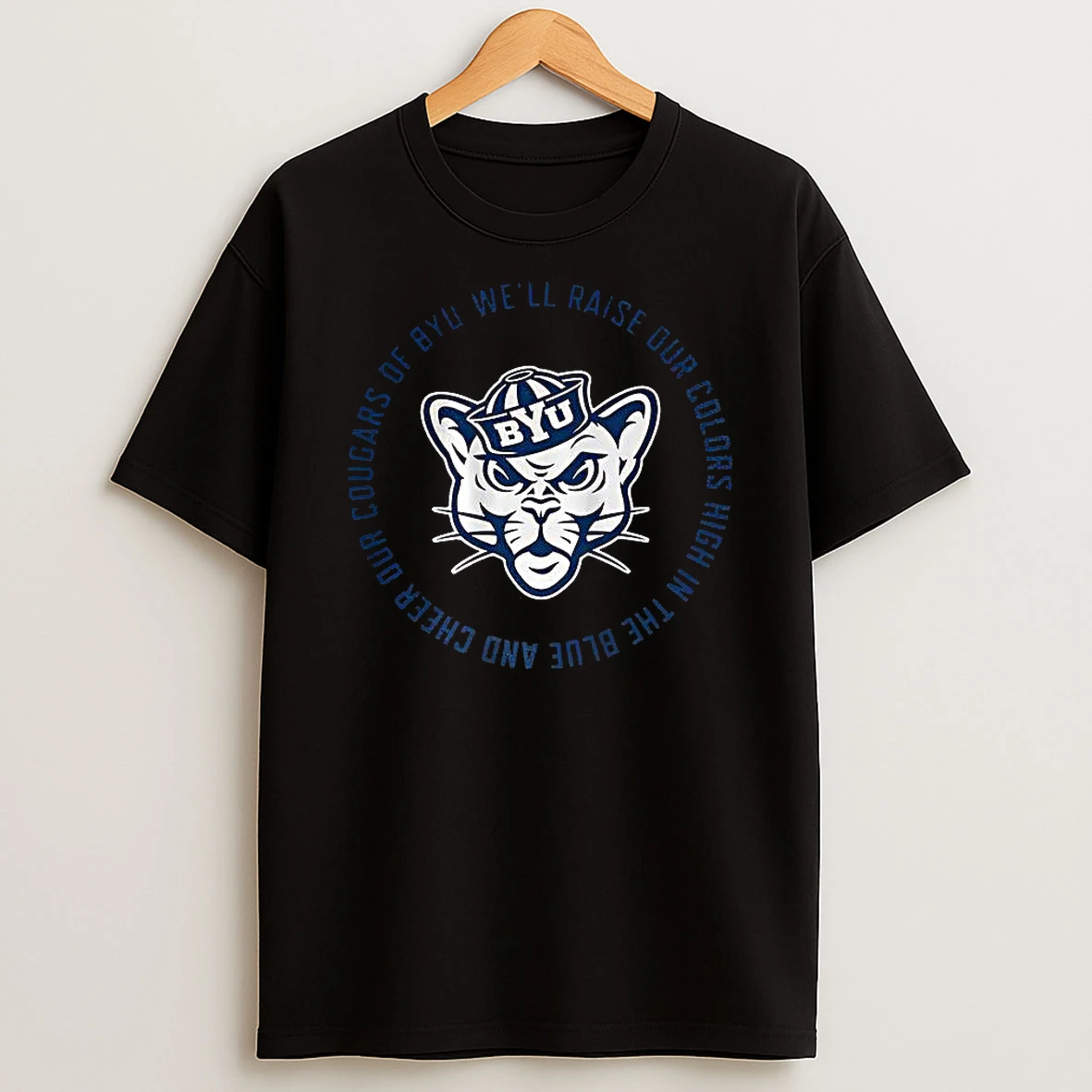 Vflippa Clickoneshirt 20251224_091254 152_byu Cougars Football Fight Song Lyric Well Raise Our Colors High In The Blue And Cheer T Shirt