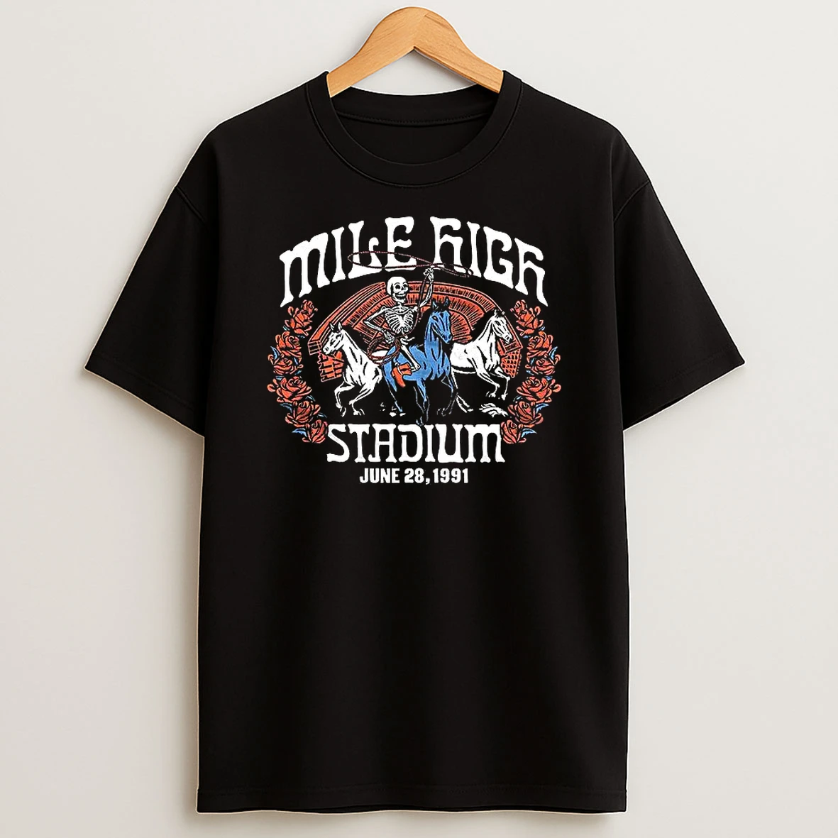 Vflippa Clickoneshirt 20251224_091254 152_grateful Dead Denver Broncos Nfl Skeleton Mile High Stadium T Shirt