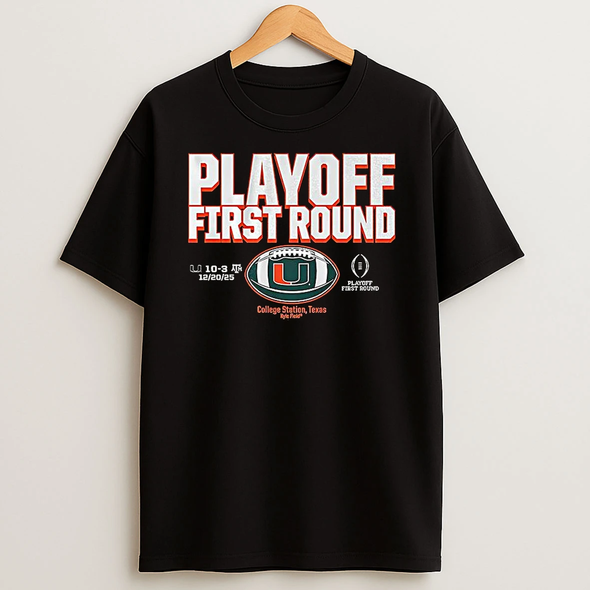 Vflippa Clickoneshirt 20251224_091254 152_miami Hurricanes Ncaa 2025 Cfp First Round Winner College Station Logo T Shirt
