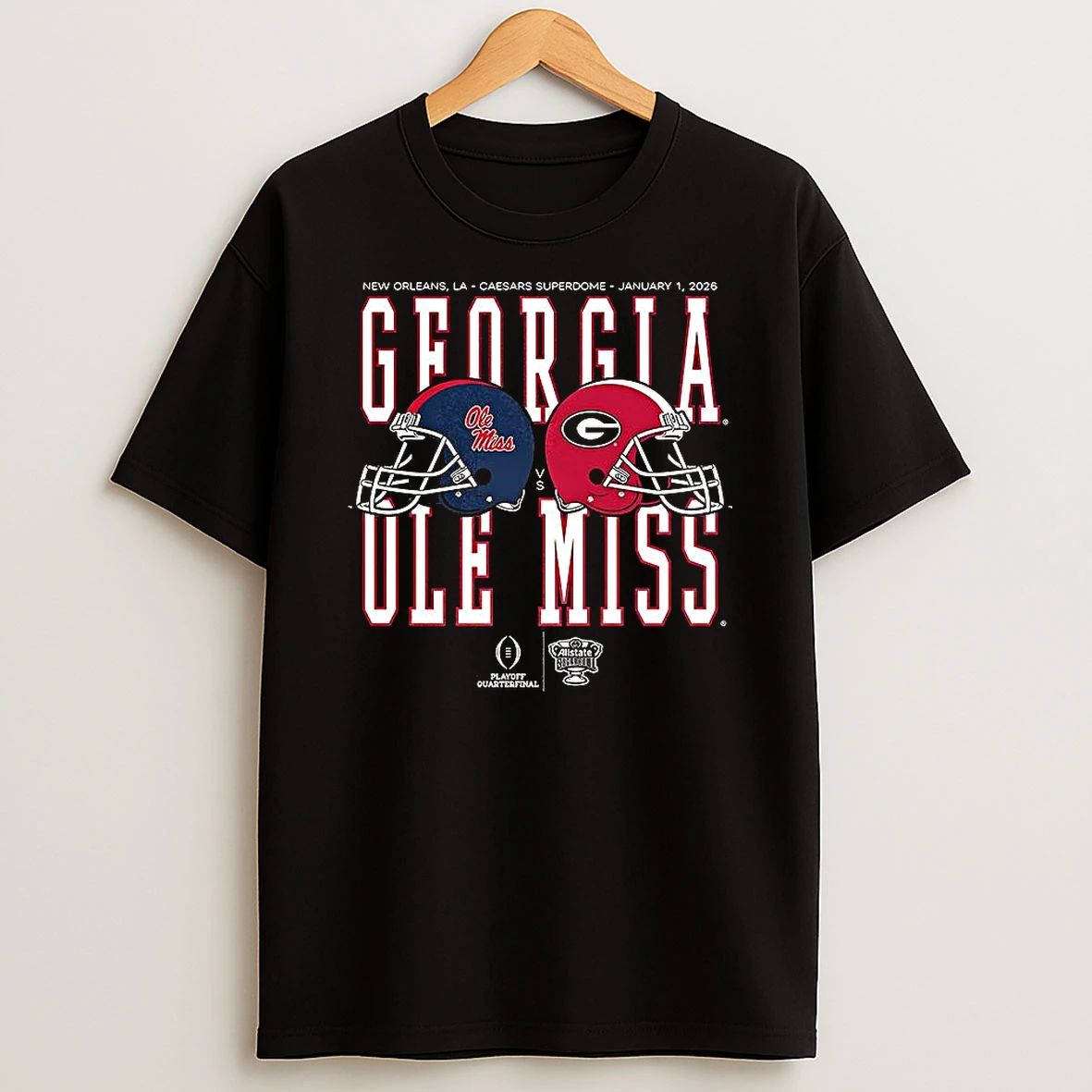 Vflippa Clickoneshirt 20251224_091254 152_ole Miss Rebels Vs Georgia Bulldogs Ncaa Allstate Sugar Bowl 2026 Matchup Hard Rock Stadium T Shirt