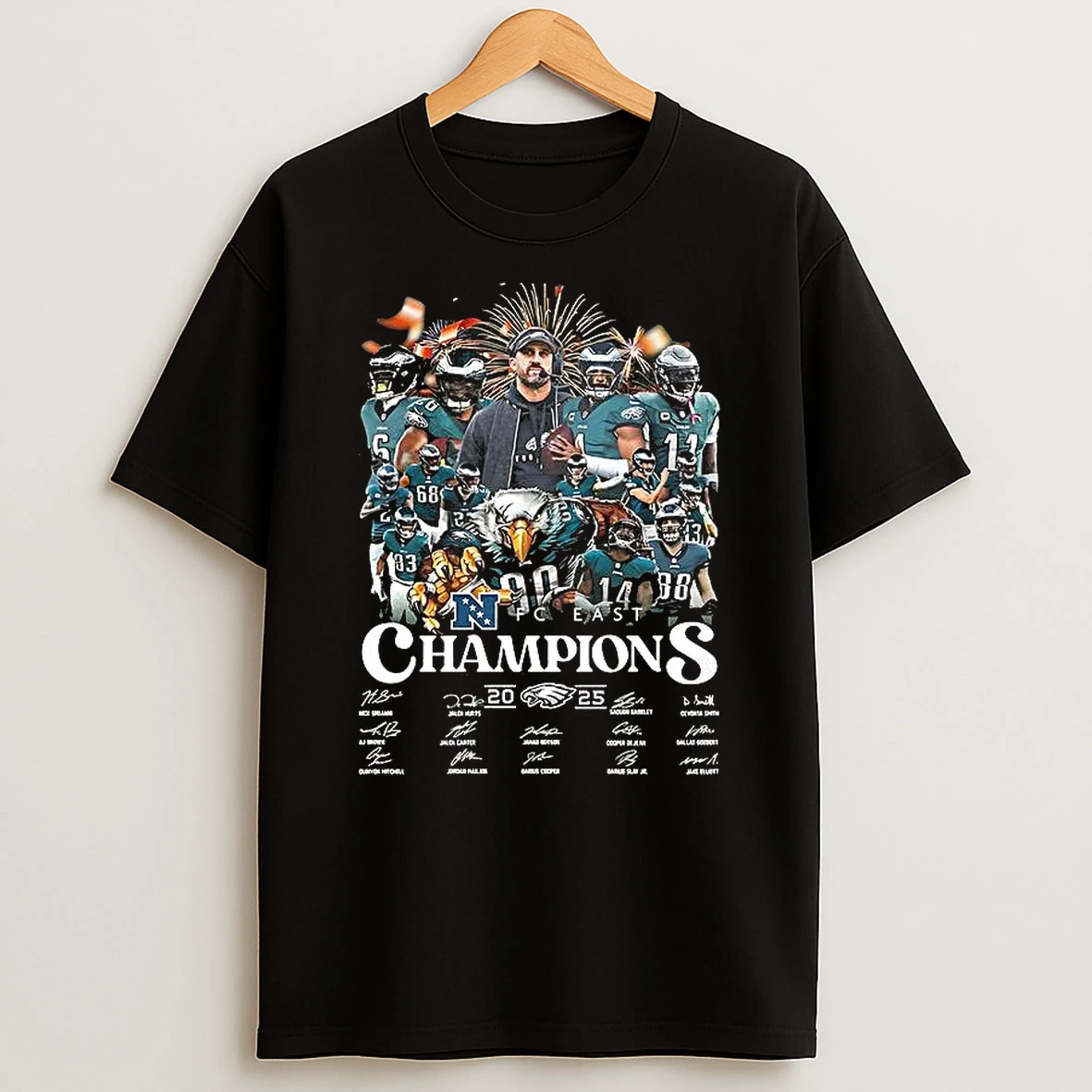 Vflippa Clickoneshirt 20251224_091254 152_philadelphia Eagles Nfc East 2025 Champions Road To Super Bowl Player Signature T Shirt