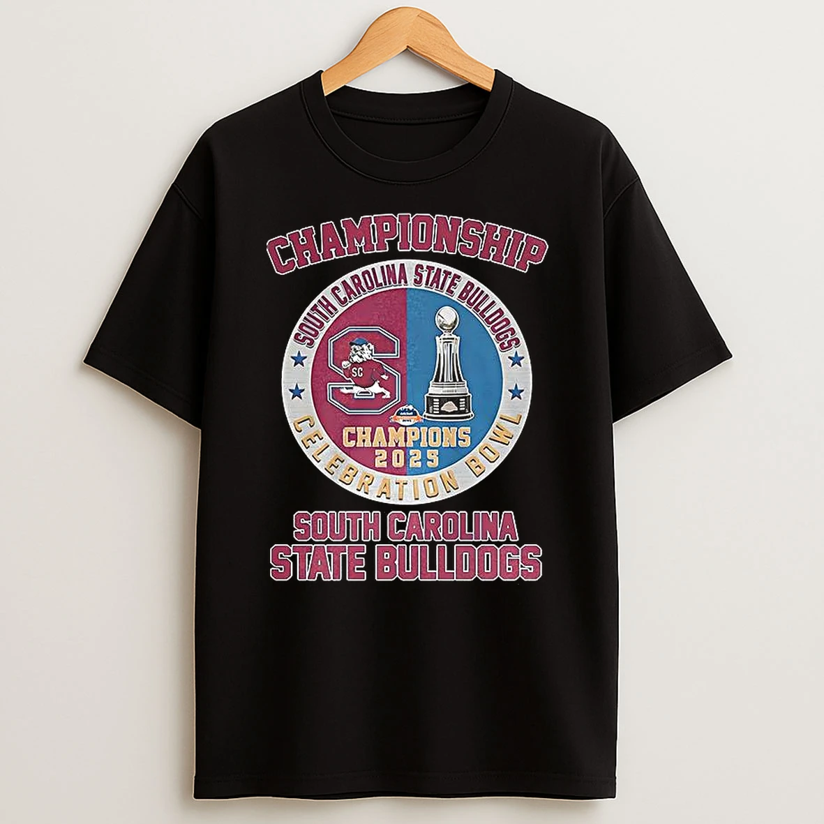 Vflippa Clickoneshirt 20251224_091254 152_south Carolina State Bulldogs 2025 Celebration Bowl Champions Logo X Trophy T Shirt
