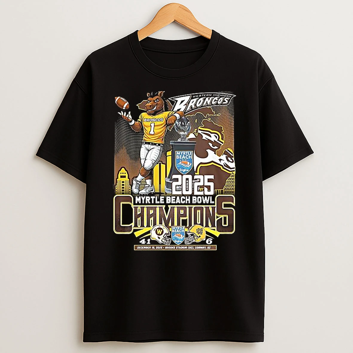 Vflippa Clickoneshirt 20251224_091254 152_western Michigan Broncos 2025 Myrtle Beach Bowl Champions Mascot Celebration Final Score T Shirt