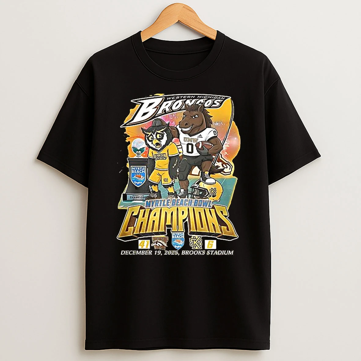 Vflippa Clickoneshirt 20251224_091254 152_western Michigan Broncos Beat Kennesaw State 2025 Myrtle Beach Bowl Score Mascot T Shirt