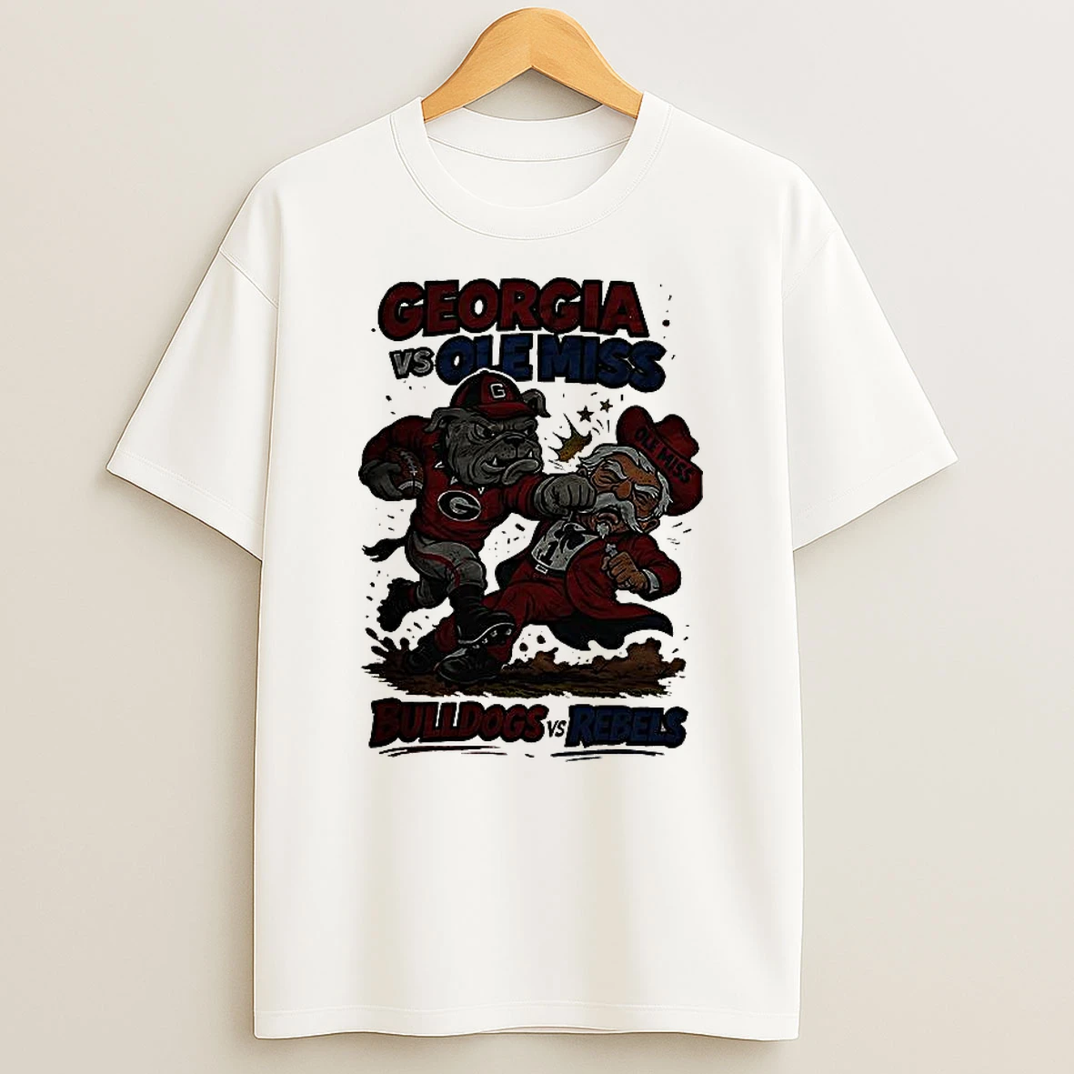 Vflippa Clickoneshirt 20251225_095059 138_georgia Bulldogs Vs Ole Miss Rebels Ncaa Football Artwork Mascots Fight Retro T Shirt