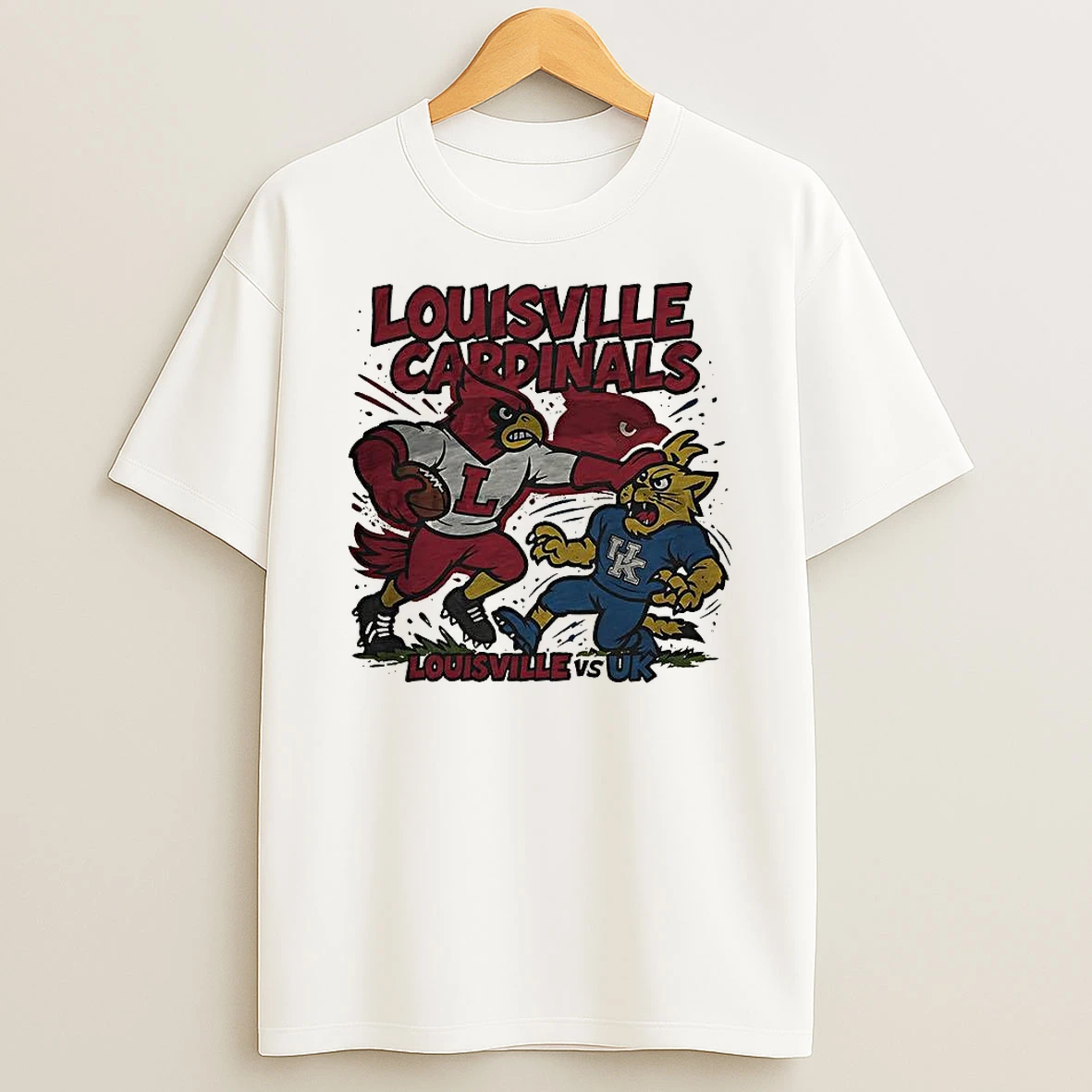 Vflippa Clickoneshirt 20251225_095059 138_louisville Cardinals Overwhelms Kentucky Wildcats Ncaa Football Artwork Mascot Fight Retro T Shirt