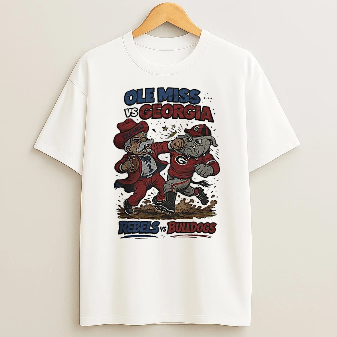 Vflippa Clickoneshirt 20251225_095059 138_ole Miss Rebels Vs Georgia Bulldogs Ncaa Football Artwork Mascots Fight Retro T Shirt