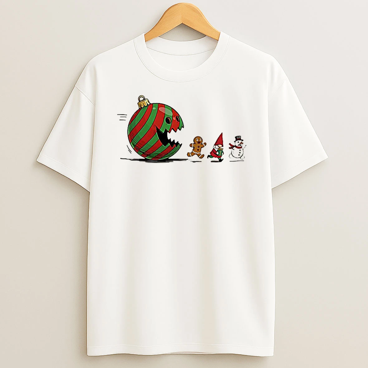 Vflippa Clickoneshirt 20251225_095059 138_pacman Chasing Gingerbread Man Elves And Snowman Merry Christmas Classic Video Game T Shirt