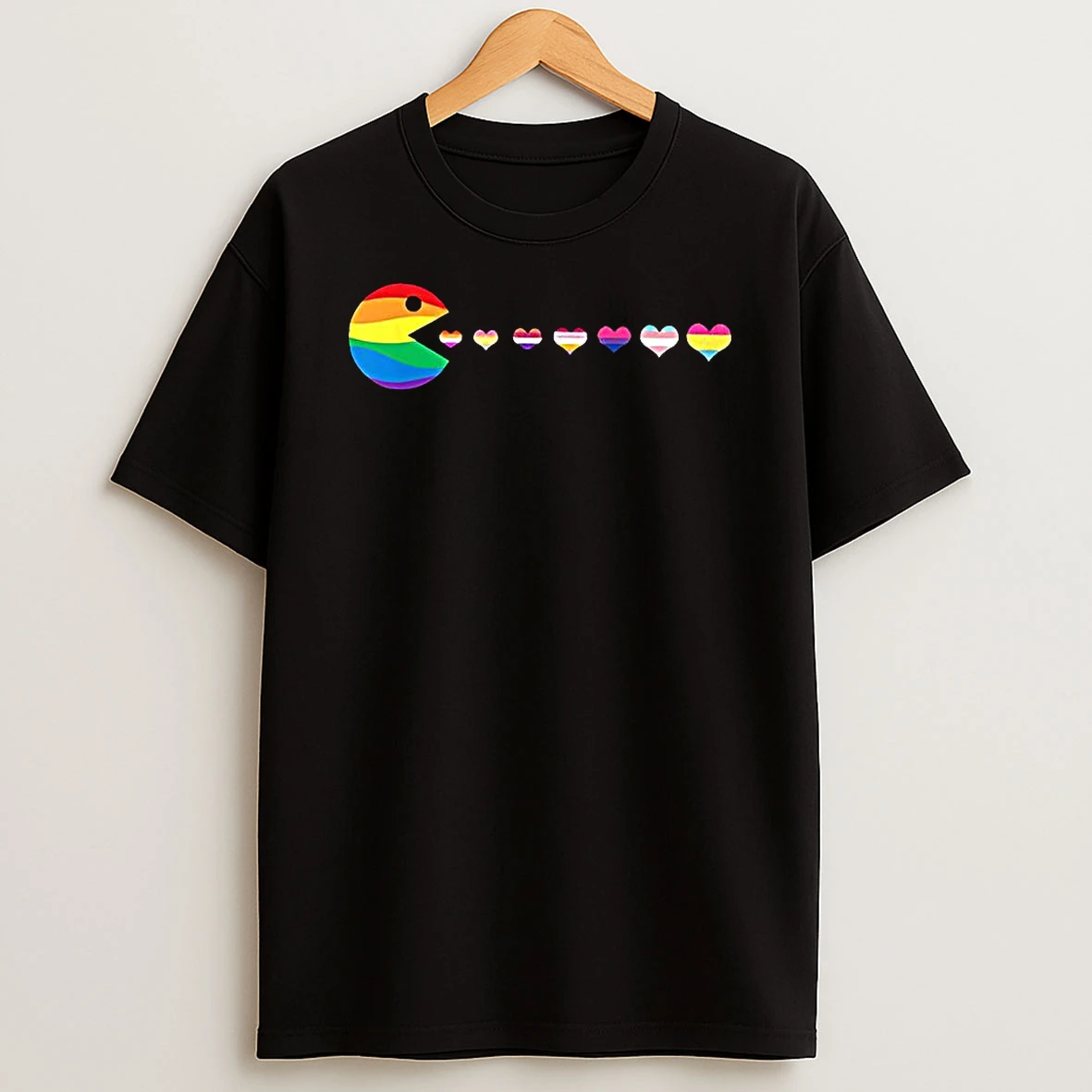 Vflippa Clickoneshirt 20251225_095059 138_pacman Pride Flags Heart Gay Parody Classic Video Game T Shirt