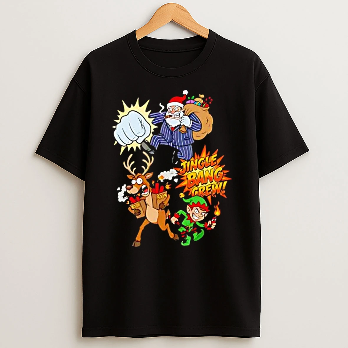 Vflippa Dalatshirt 20251209_113452 71_jingle Bang Crew Funny Mafia Santa Reindeer And Elf Christmas Cartoon T Shirt