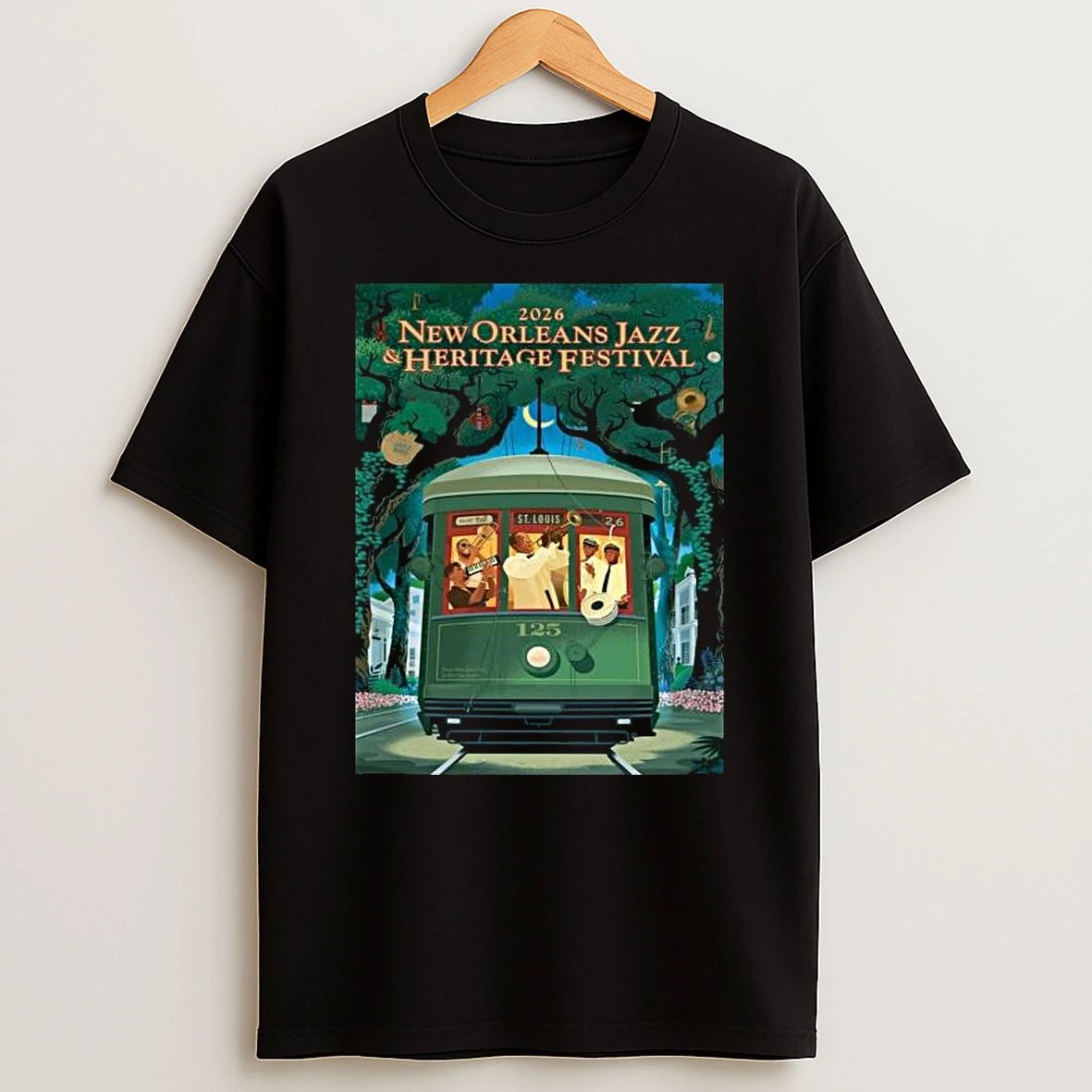 Vflippa Legendusashirt 20251217_115348 55_new Orleans Jazz And Heritage Festival 2026 125th Anniversary Of Louis Armstrong 125th Streetcar T Shirt