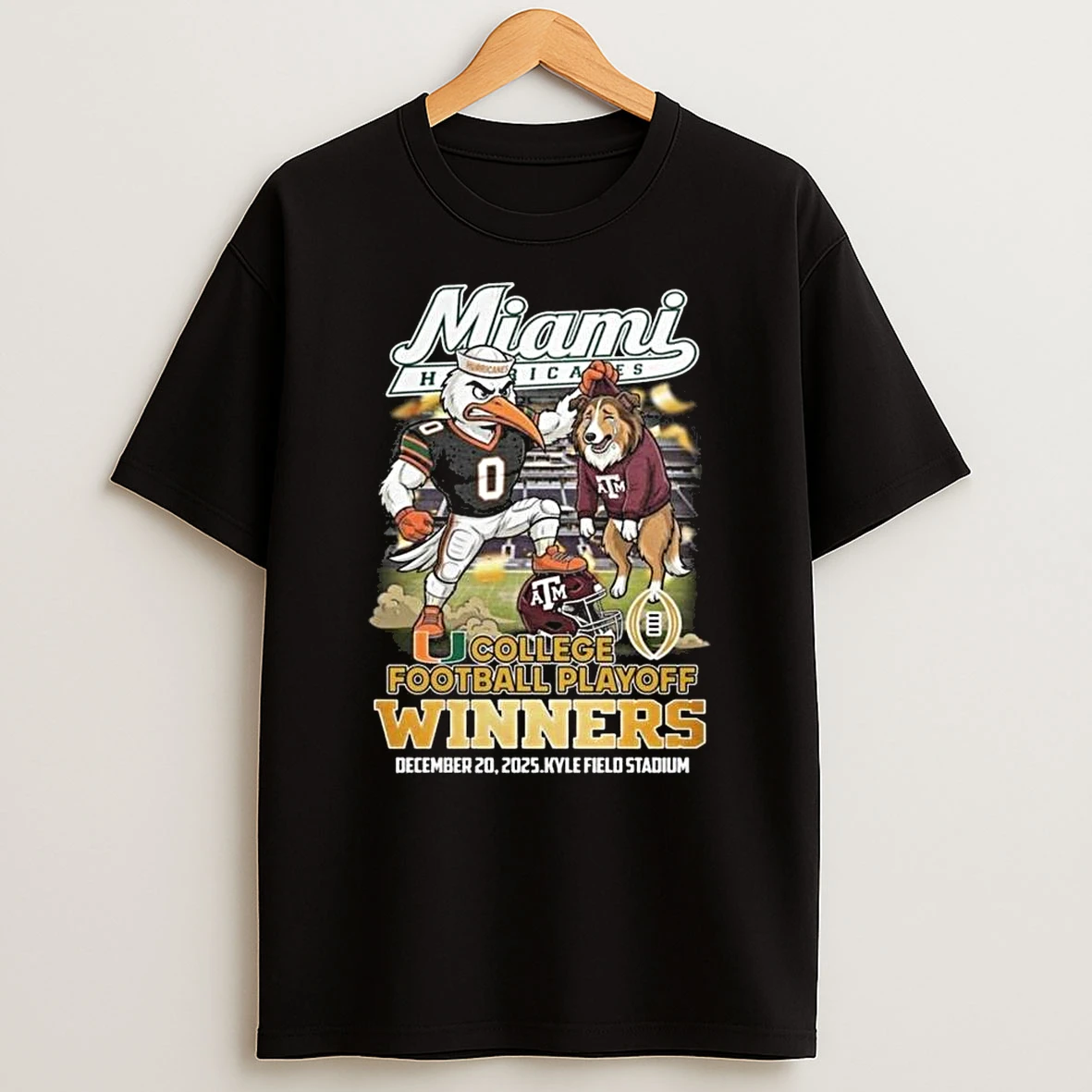 Vflippa Legendusashirt 20251222_130533 68_miami Hurricanes 2025 College Playoff Ncaa Winner Beat Aggies Mascot T Shirt