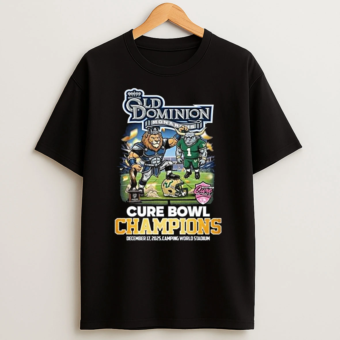 Vflippa Legendusashirt 20251222_130533 68_old Dominion Monarchs Cure Bowl Champions 2025 Celebration Mascot T Shirt