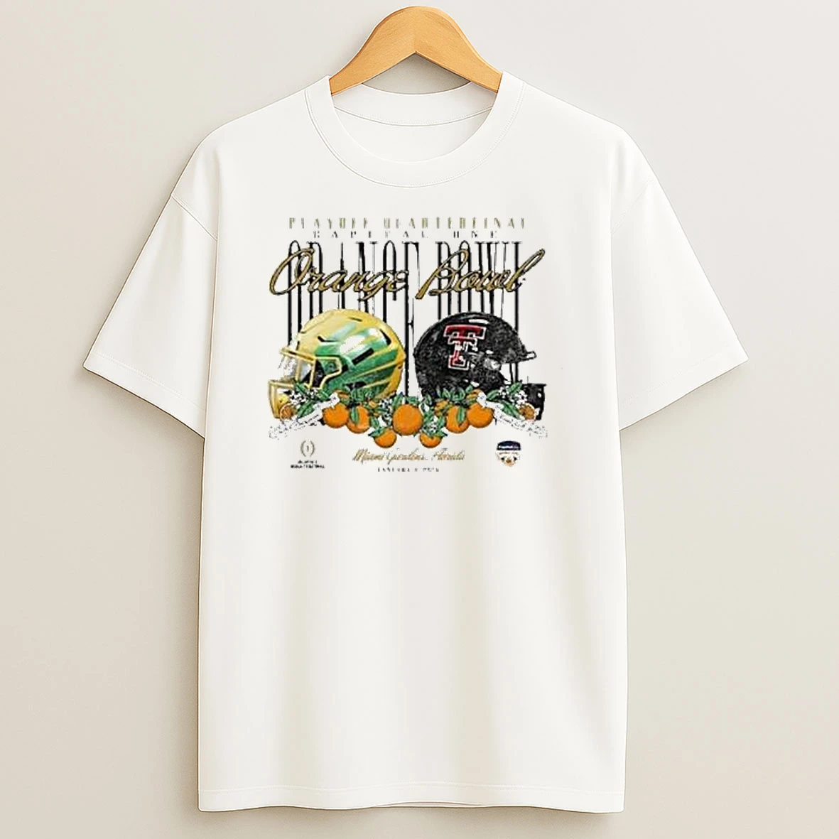 Vflippa Legendusashirt 20251222_163500 28_oregon Ducks Vs Texas Tech Red Raiders Playoff Quarterfinal Capital One Orange Bowl 2026 Miami Gardens Florida Jan 1 2026 Helmets T Shirt