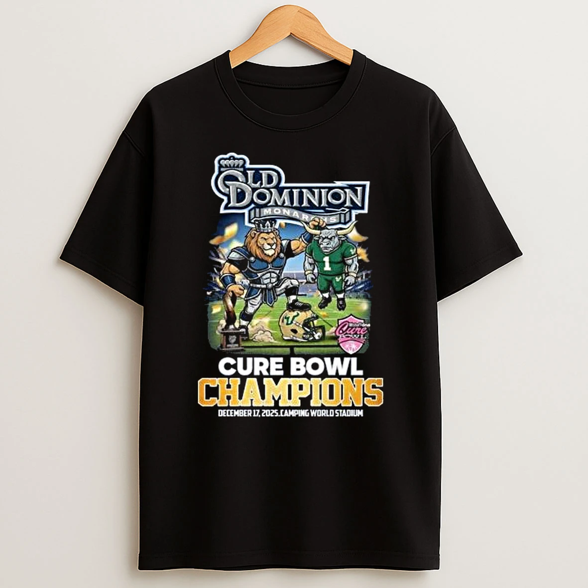 Vflippa Legendusashirt 20251222_170544 112_old Dominion Monarchs Cure Bowl Champions 2025 Celebration Mascot T Shirt