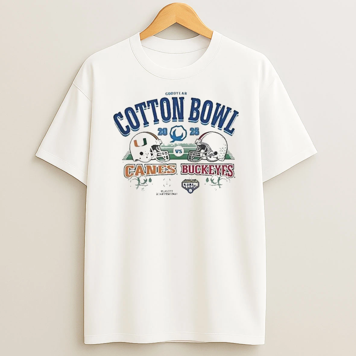 Vflippa Legendusashirt 20251224_094845 92_miami Hurricanes Vs Ohio State Buckeyes 2025 Goodyear Cotton Bowl 2 Team Matchup Helmets T Shirt