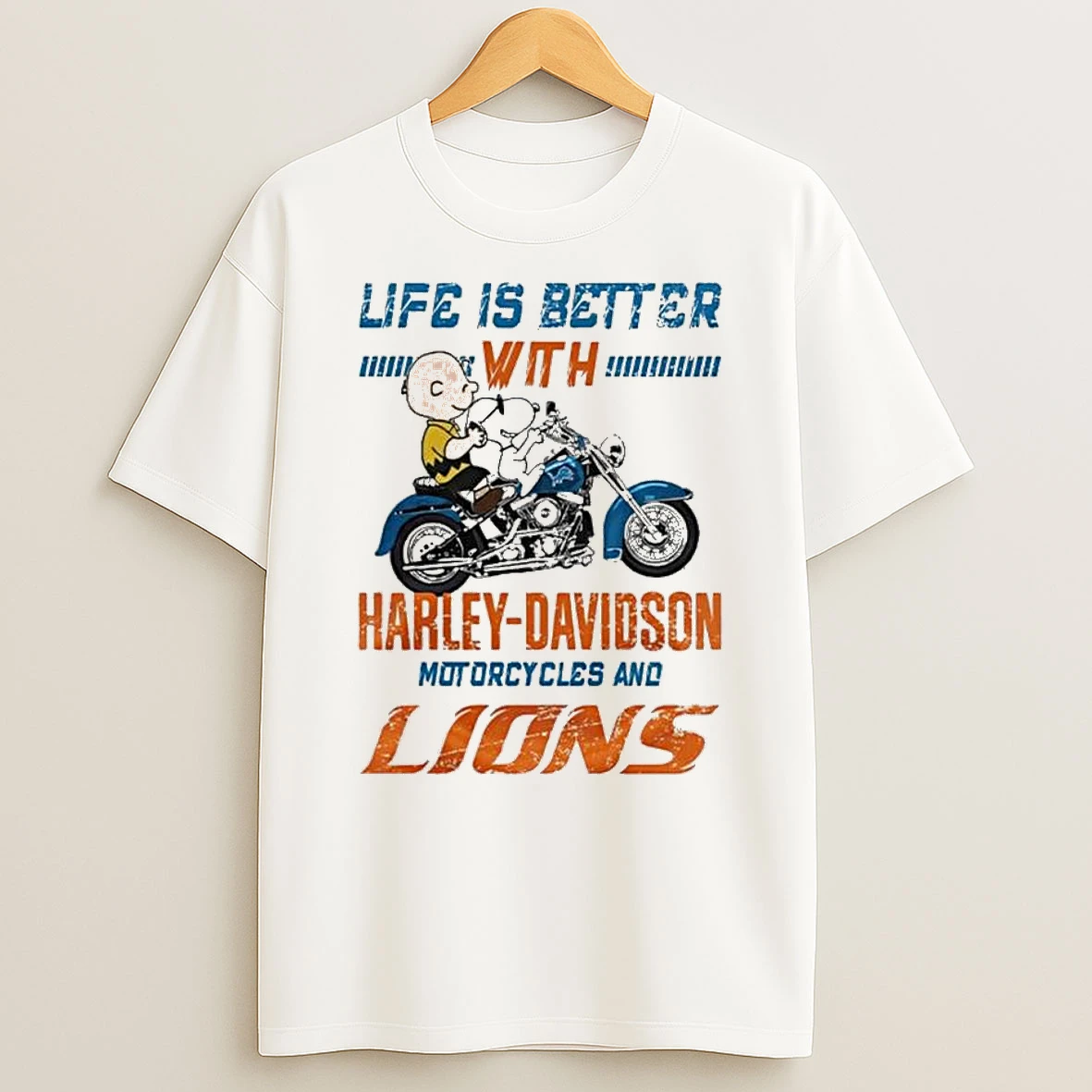 Vflippa Legendusashirt 20251224_094845 92_peanuts Life Is Better With Harley Davidson Motorcycles And Detroit Lions Nfl T Shirt