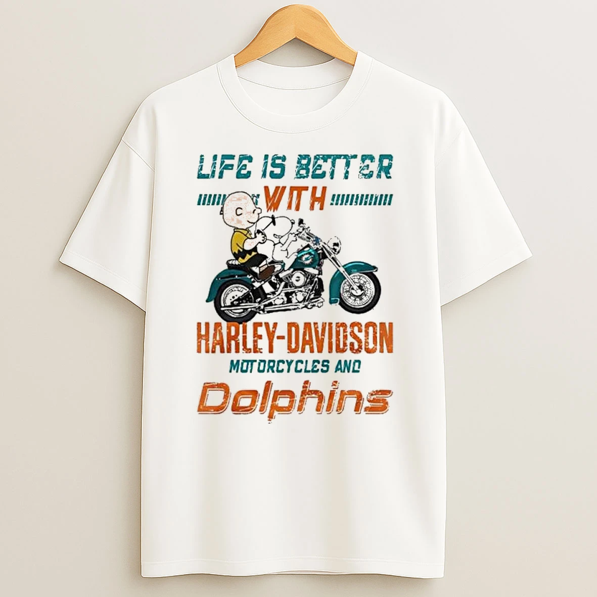 Vflippa Legendusashirt 20251224_094845 92_peanuts Life Is Better With Harley Davidson Motorcycles And Miami Dolphins Nfl T Shirt