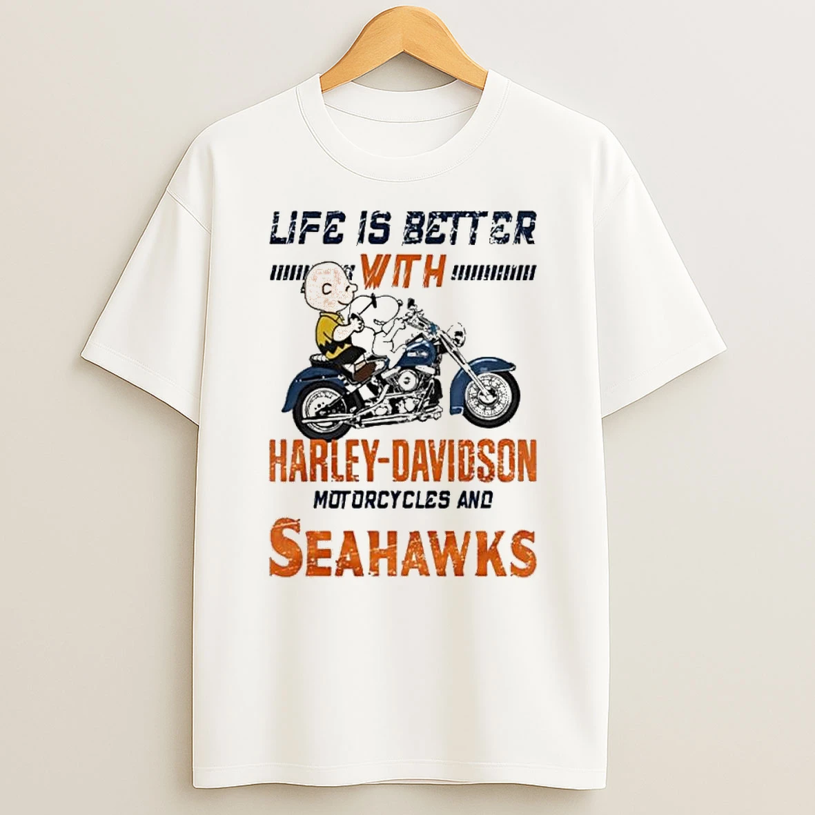 Vflippa Legendusashirt 20251224_094845 92_peanuts Life Is Better With Harley Davidson Motorcycles And Seattle Seahawks Nfl T Shirt