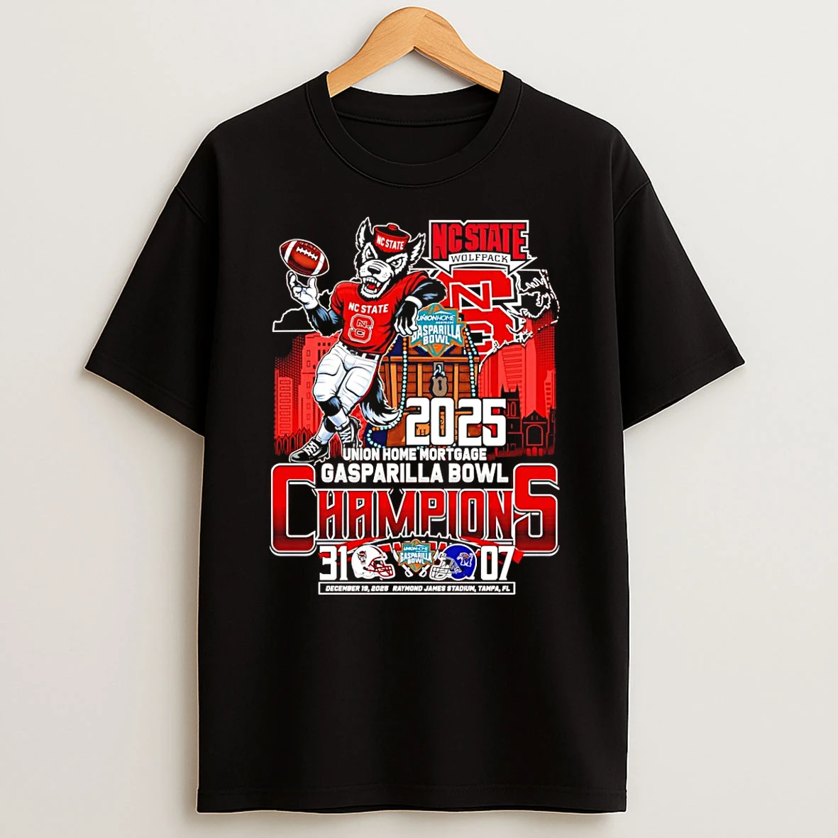 Vflippa Schmidtstee 20251222_104542 297_nc State Wolfpack 2025 Union Home Mortgage Gasparilla Bowl Champions Mascot T Shirt