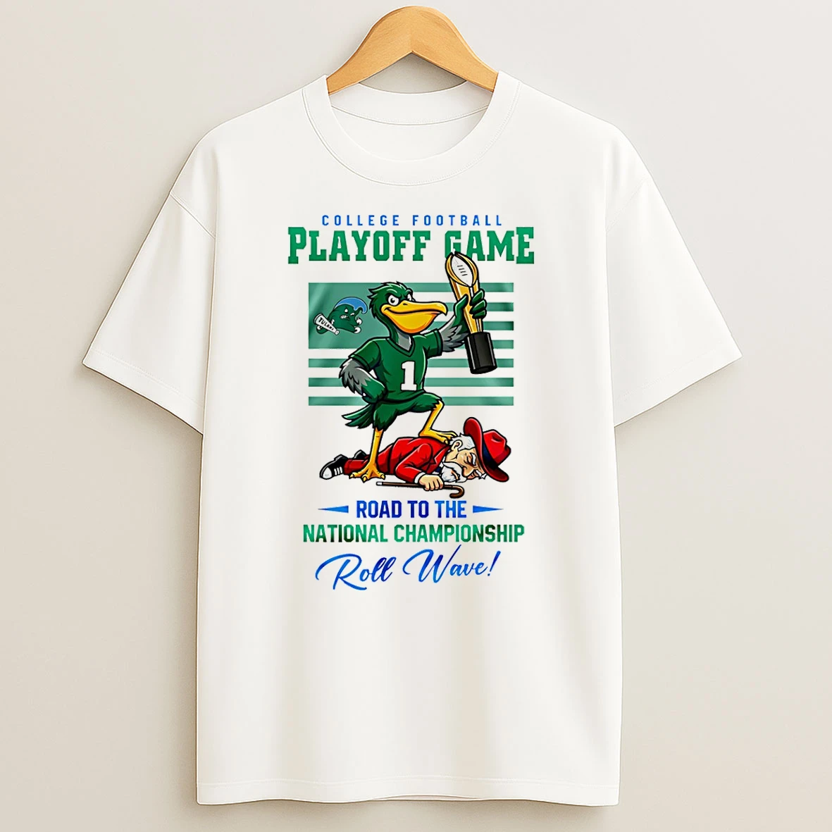 Vflippa Schmidtstee 20251222_104542 297_tulane Green Wave 2025 26 Cfp Road To The National Championship Roll Wave Mascot T Shirt