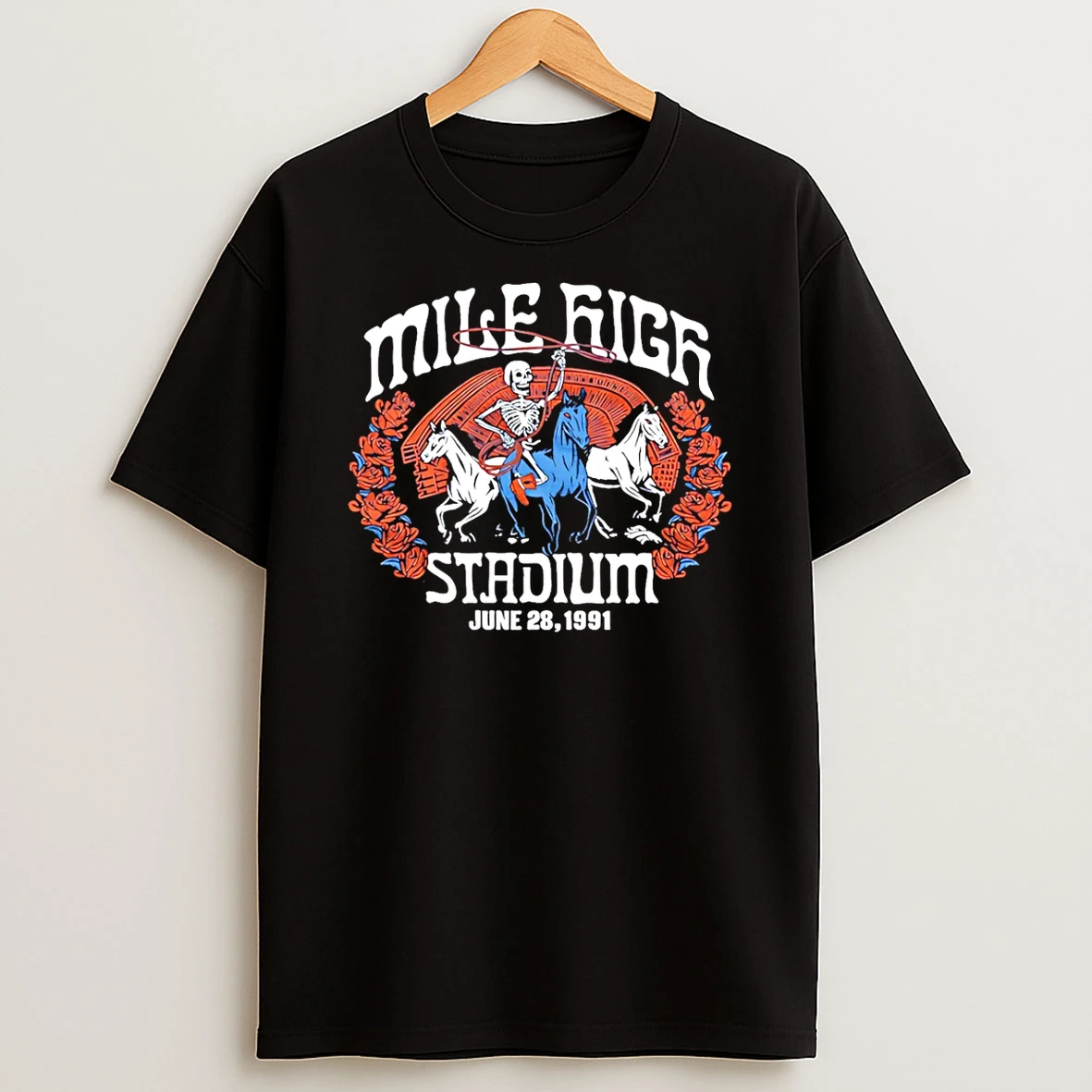 Vflippa Schmidtstee 20251223_130006 132_nfl X Grateful Dead X Broncos Skeleton Mile High Stadium Cartoon T Shirt