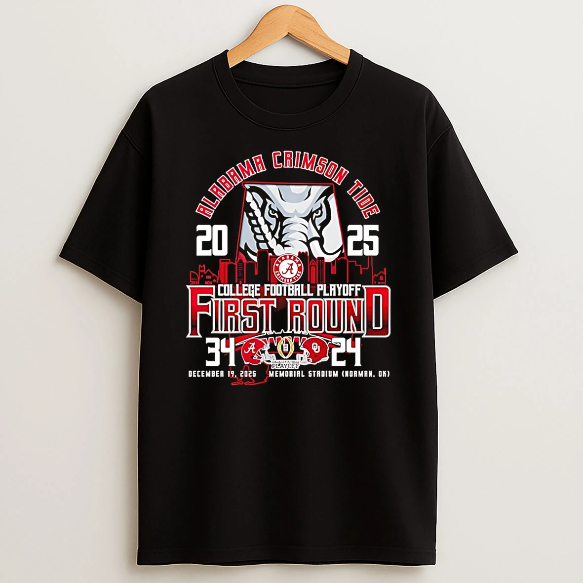 Vflippa Schmidtstee 20251224_164303 11_alabama Crimson Tide 2025 Cfp First Round 34 24 Score City Skyline T Shirt