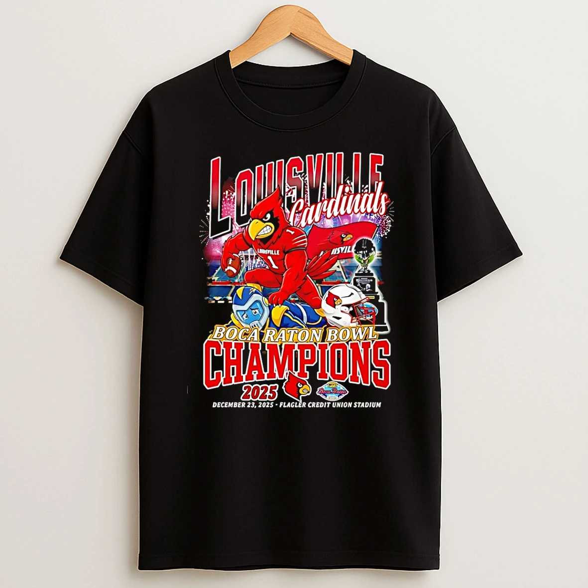 Vflippa Schmidtstee 20251224_174200 144_louisville Cardinals 2025 Boca Raton Bowl Champions Mascot T Shirt