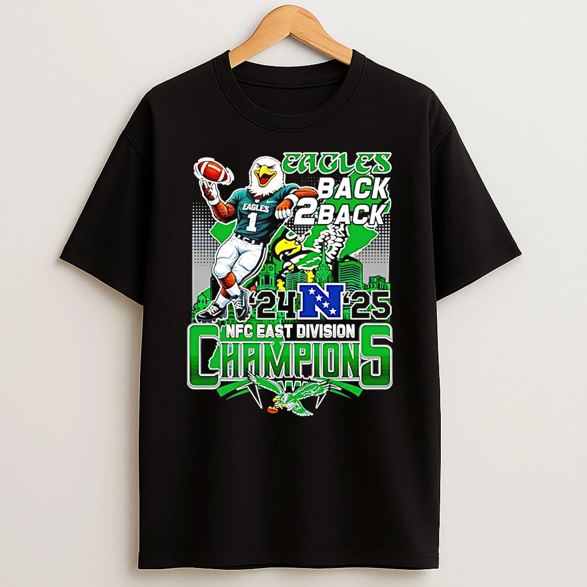Vflippa Schmidtstee 20251224_174200 144_philadelphia Eagles Back To Back 24 25 Nfc East Division Champions City Skyline T Shirt