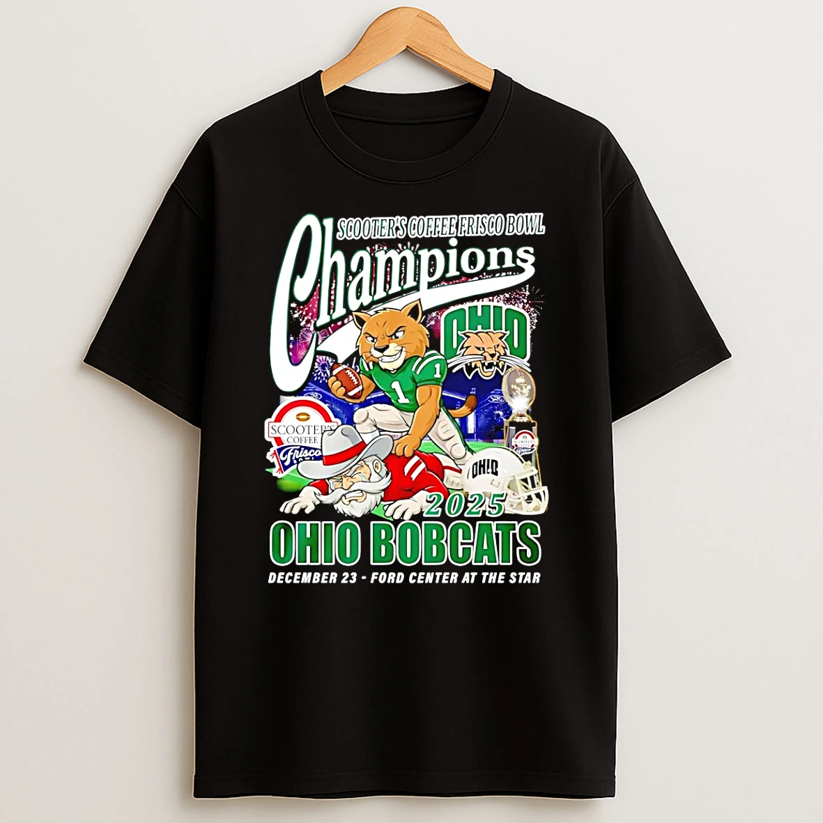Vflippa Schmidtstee 20251225_095611 31_ohio Bobcats Scooters Coffee Frisco Bowl Champions 2025 Mascot T Shirt