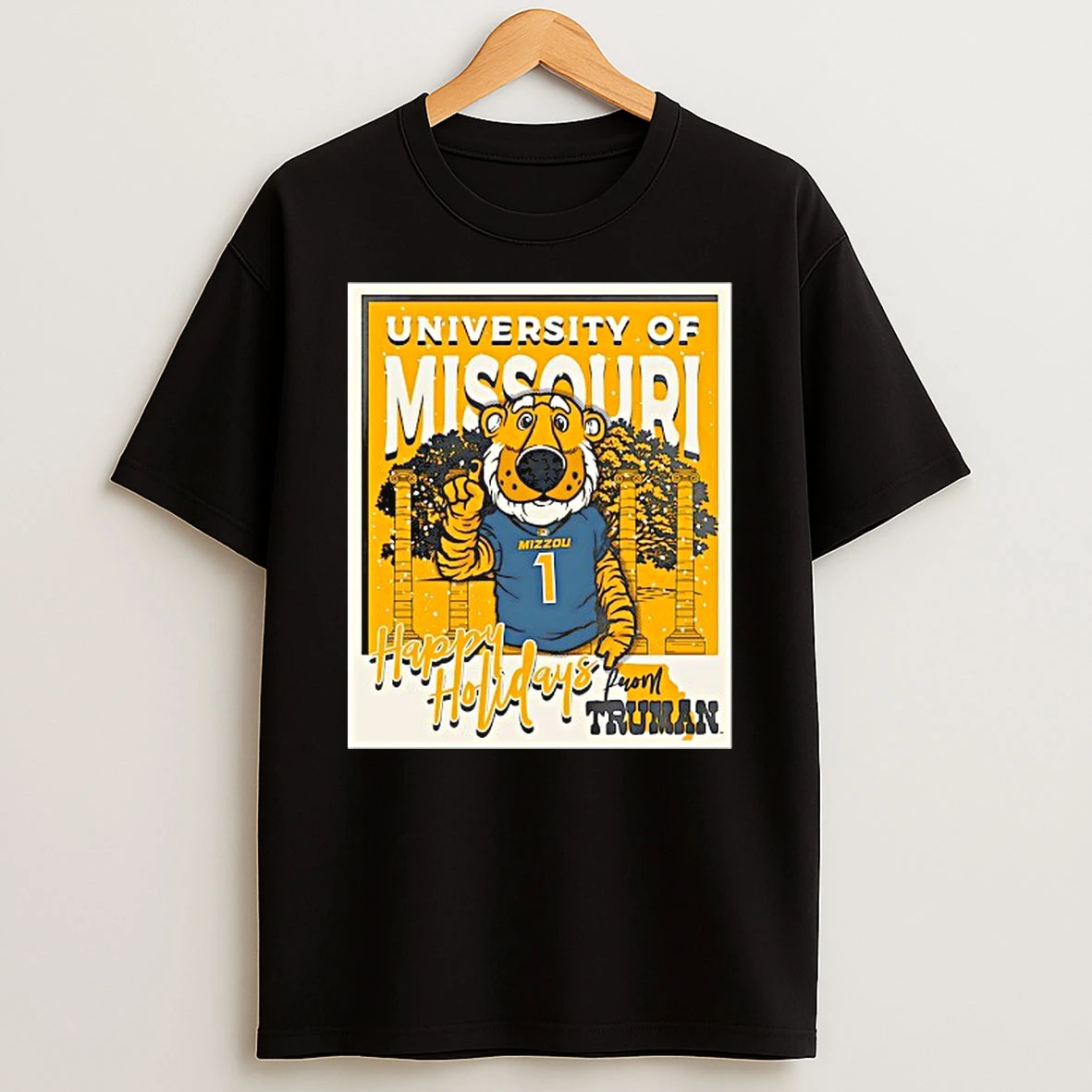 Vflippa Techteesusa 20251210_132255 48_missouri Tigers Happy Holidays From Truman Snowy Mascot T Shirt