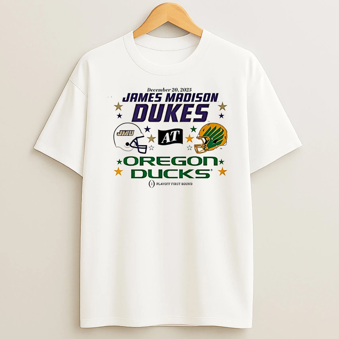 Vflippa Techteesusa 20251210_132255 48_oregon Ducks And James Madison Dukes 2025 Cfp First Round Matchup Helmet Circle T Shirt