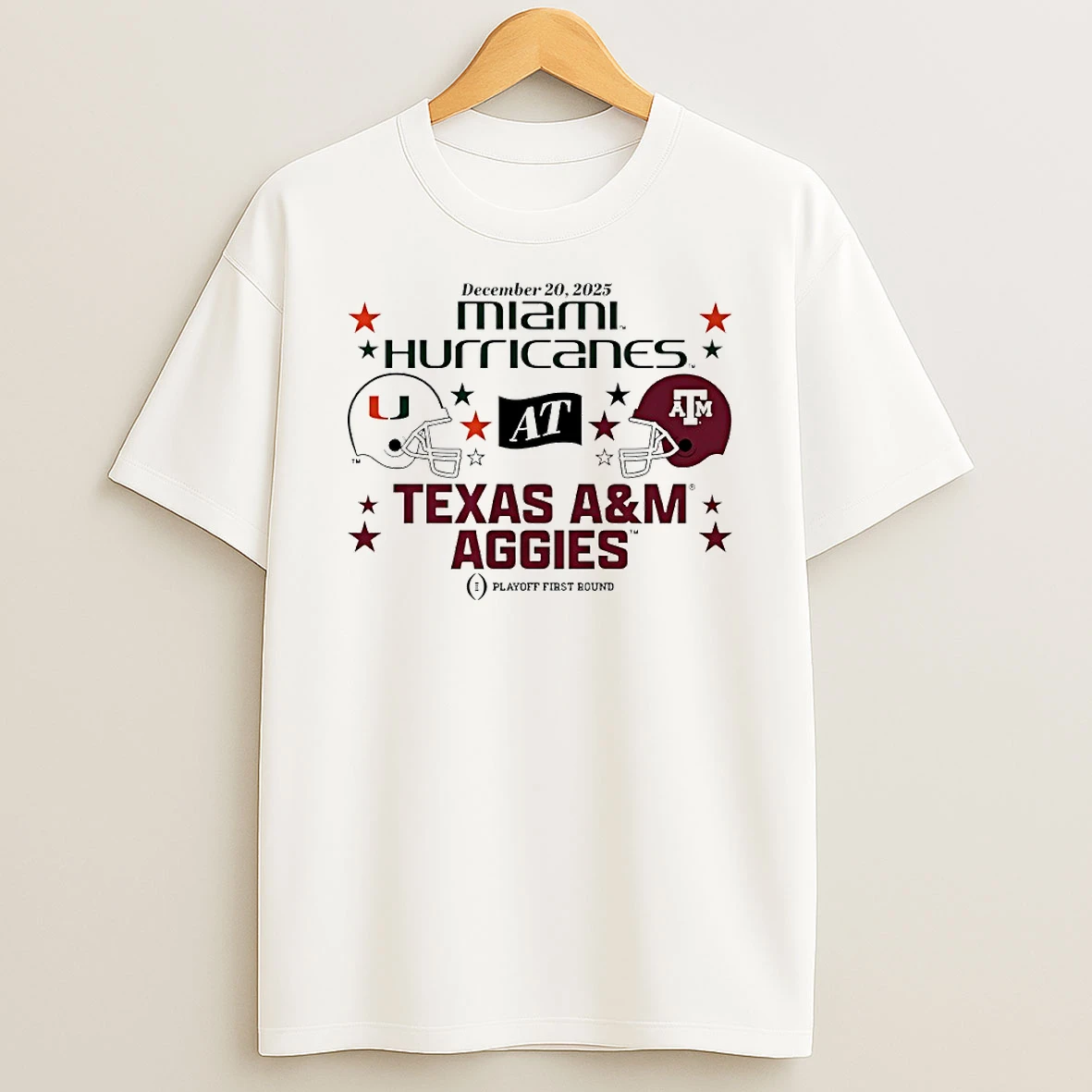 Vflippa Techteesusa 20251210_132255 48_texas A And M Aggies And Miami Hurricanes 2025 Cfp First Round Matchup Helmet Circle T Shirt