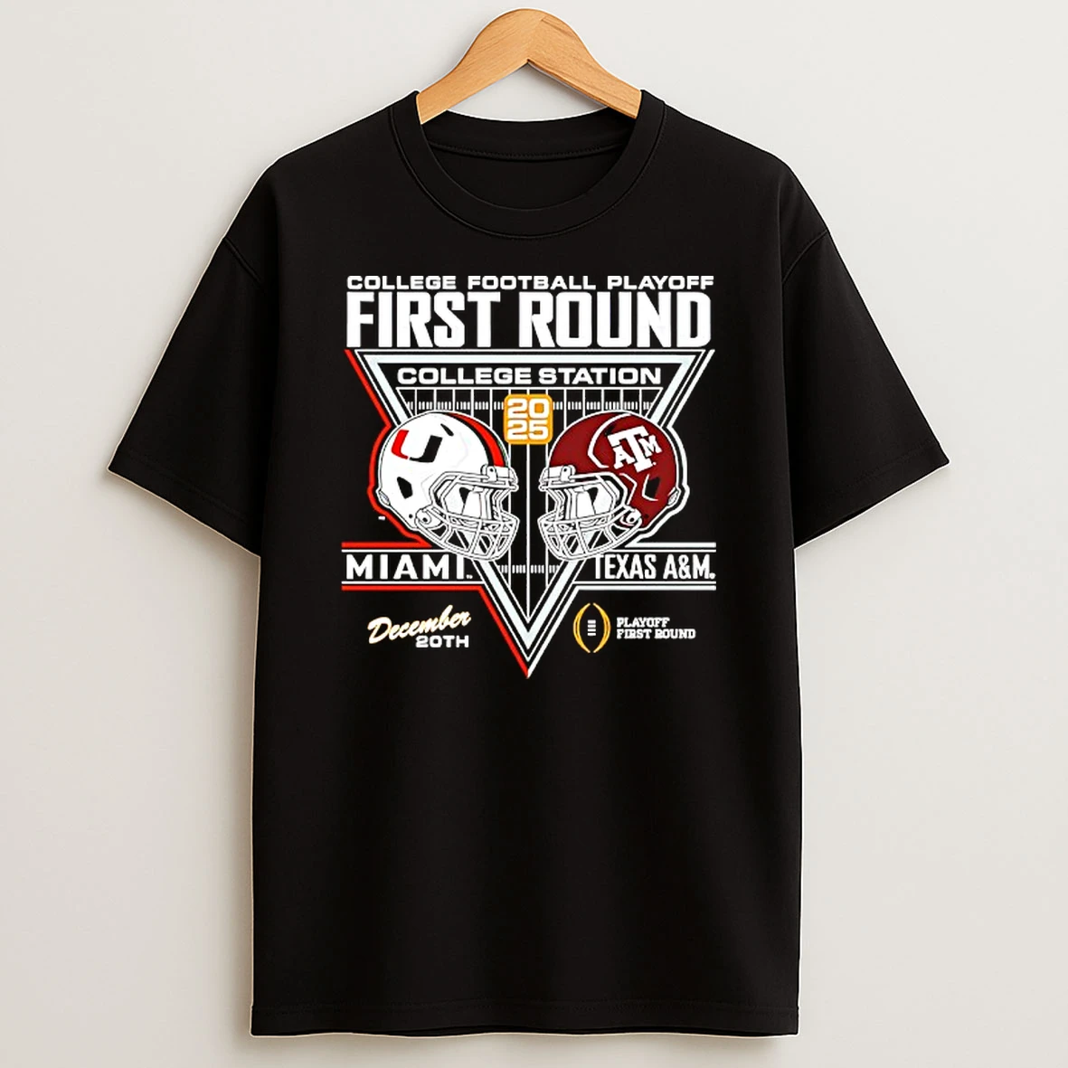Vflippa Techteesusa 20251210_132255 48_texas A And M Aggies Vs Miami Hurricanes First Round 2025 College Football Playoffs Helmet T Shirt