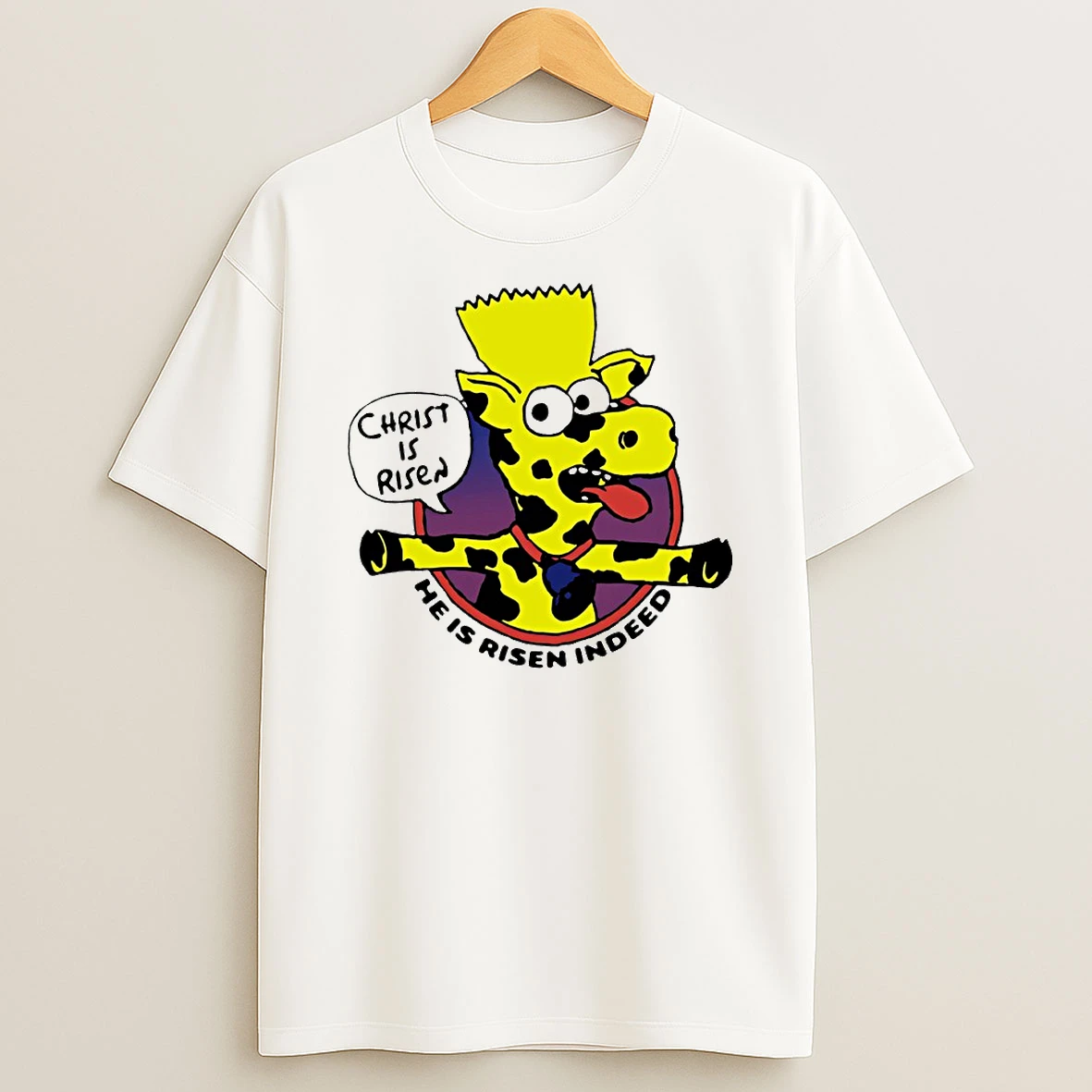 Vflippa Techteesusa 20251210_172442 61_christ Is Risen He Is Risen Indeed Simpson Cow Circle T Shirt