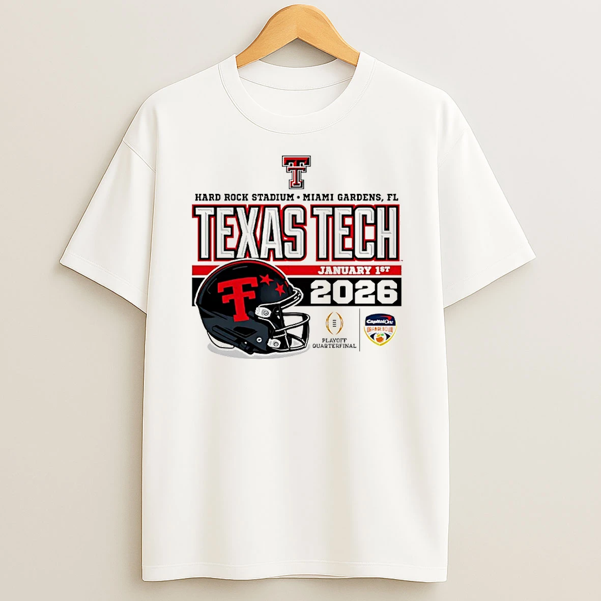 Vflippa Techteesusa 20251211_123534 36_2026 Cfp Quarterfinal At The Capital One Orange Bowl Texas Tech Red Raiders Helmet Circle T Shirt