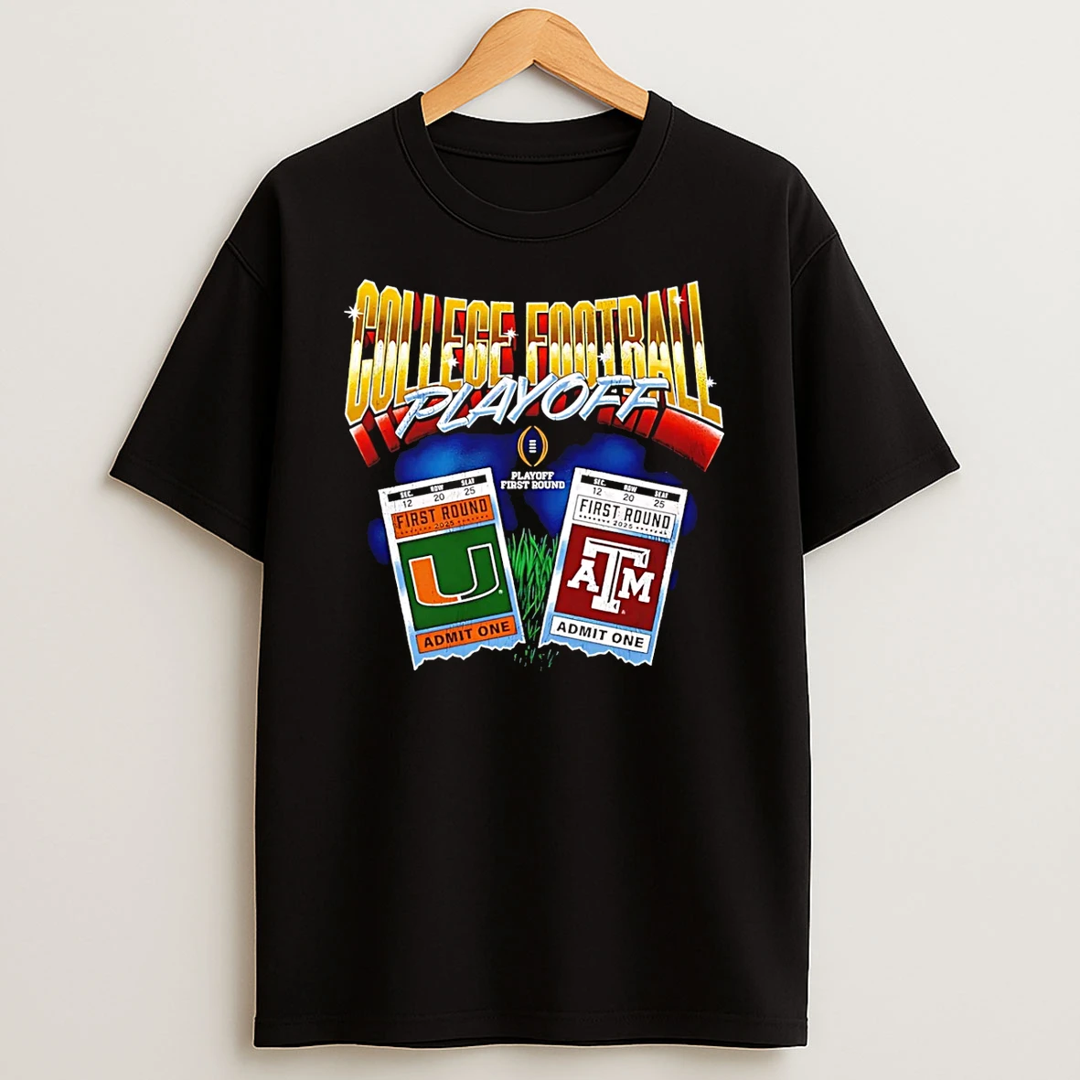 Vflippa Wildfoxtee 20251210_133315 68_texas Am Aggies Vs Miami Hurricanes 2025 26 Cfp First Round Matchup Ticket T Shirt