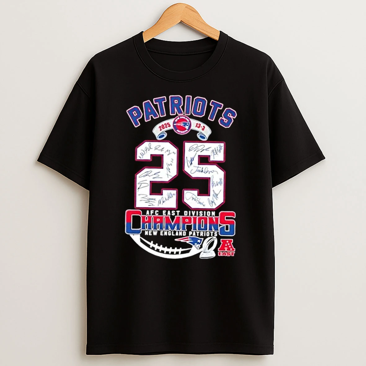 2025 13 3 Afc East Division Champions New England Patriots All Signatures T Shirt