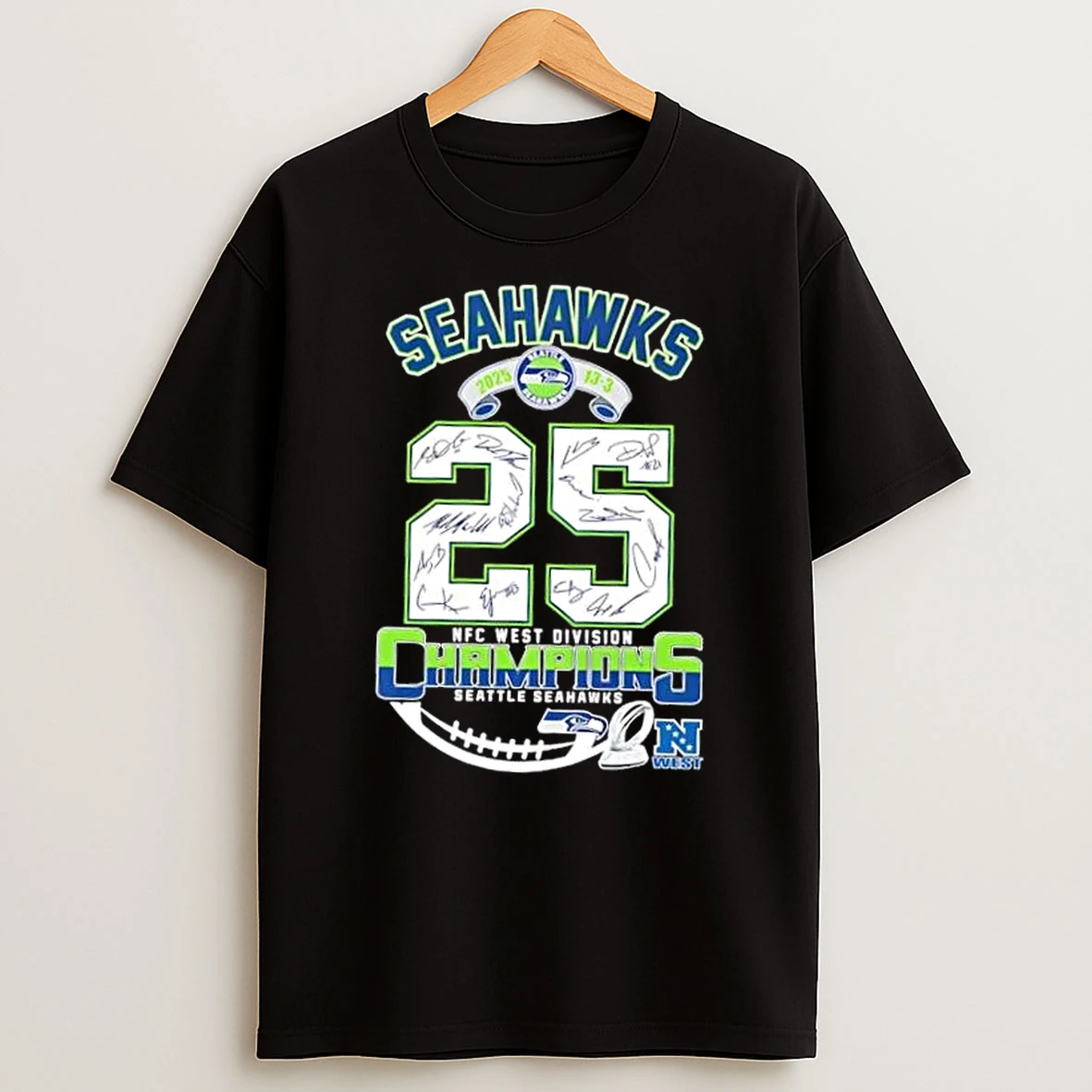 2025 13 3 Nfc West Division Champions Seattle Seahawks All Signatures T Shirt