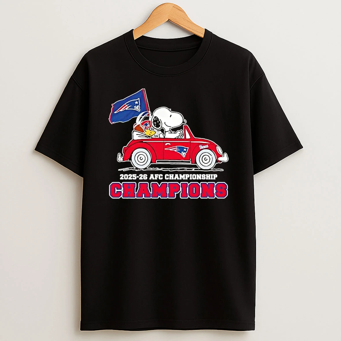 2025 26 Afc Championship Champions Snoopy Driving Car New England Patriots T Shirt