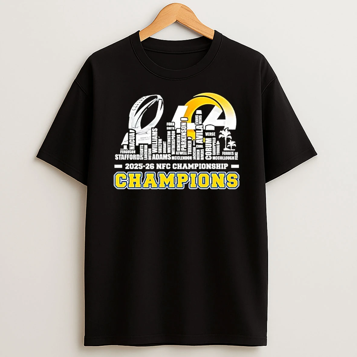 2025 26 Nfc Championship Champions Los Angeles Rams All Names City Skyline T Shirt
