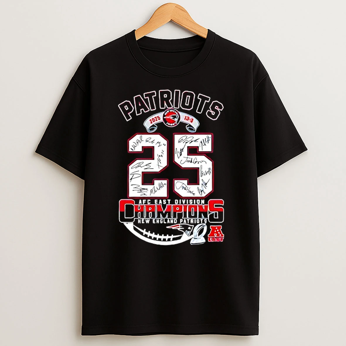2025 Afc East Division Champions New England Patriots Player Signatures T Shirt
