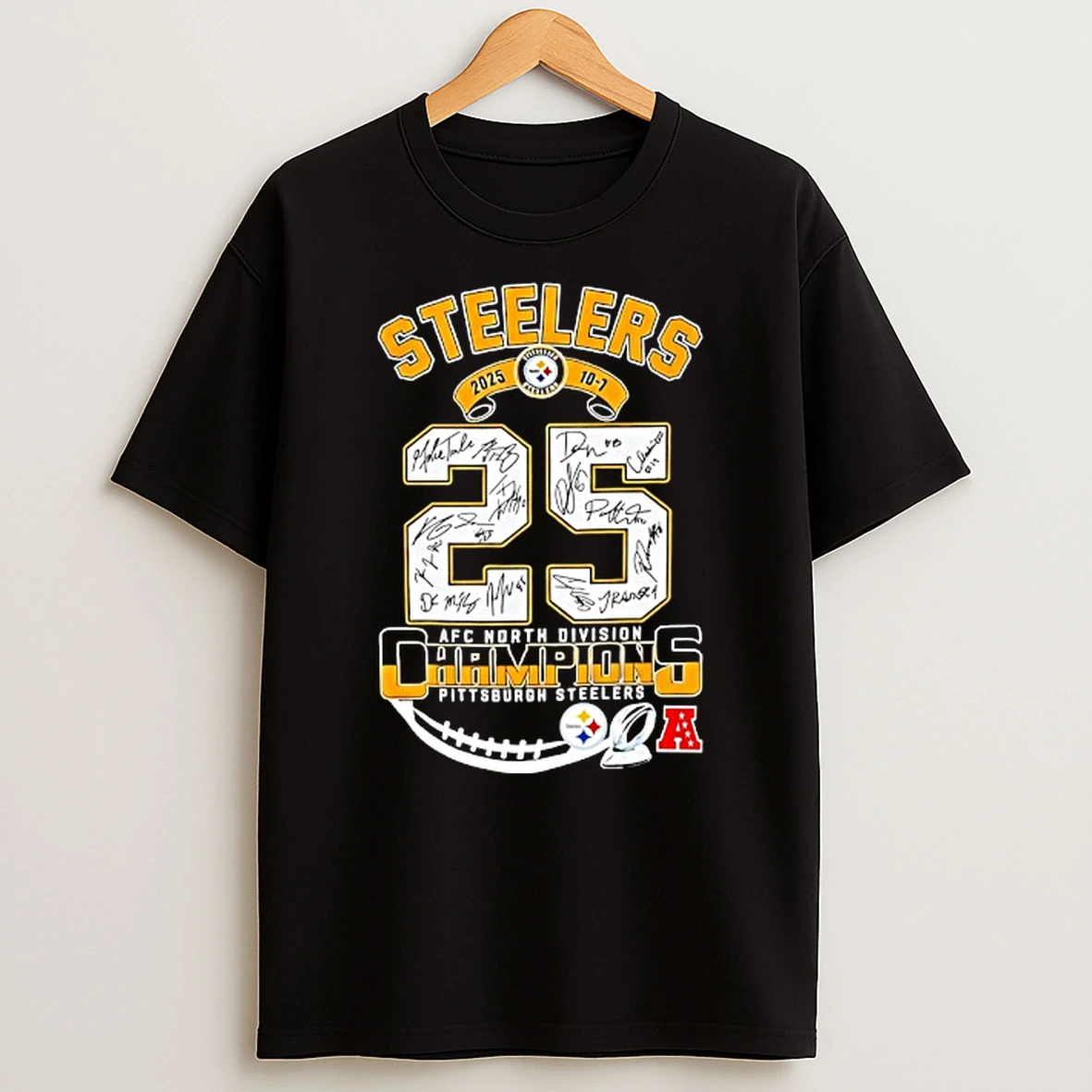 2025 Afc North Division Champion Pittsburgh Steelers Player Signatures T Shirt