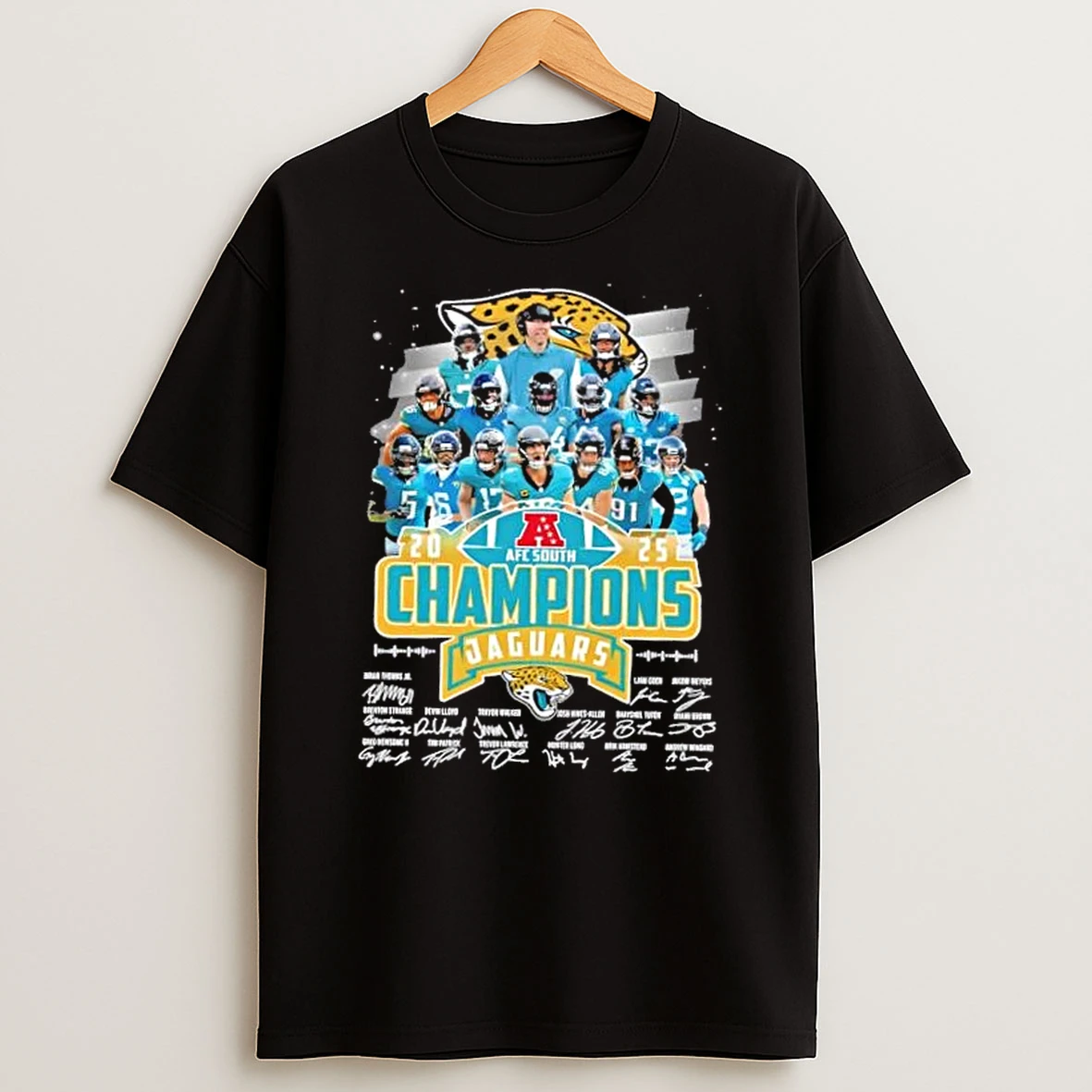 2025 Afc South Champions Jacksonville Jaguars Brian Thomas Jr And All Players Signatures T Shirt